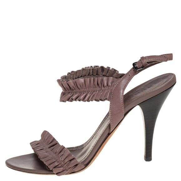 Burberry Brown Leather Ruffle Sandals Size 37 - Picture 2 of 4
